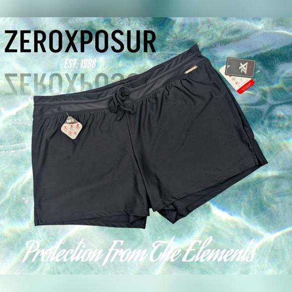 NWT ZeroXposure Action Swim Yoga Run Paddle Bike Shorts Black UPF Women Size 1X - Picture 1 of 17